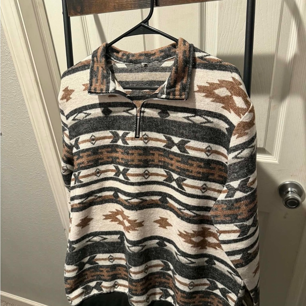 Men's Half-Zip Patterned Pullover Sweater - Brown/Black/White